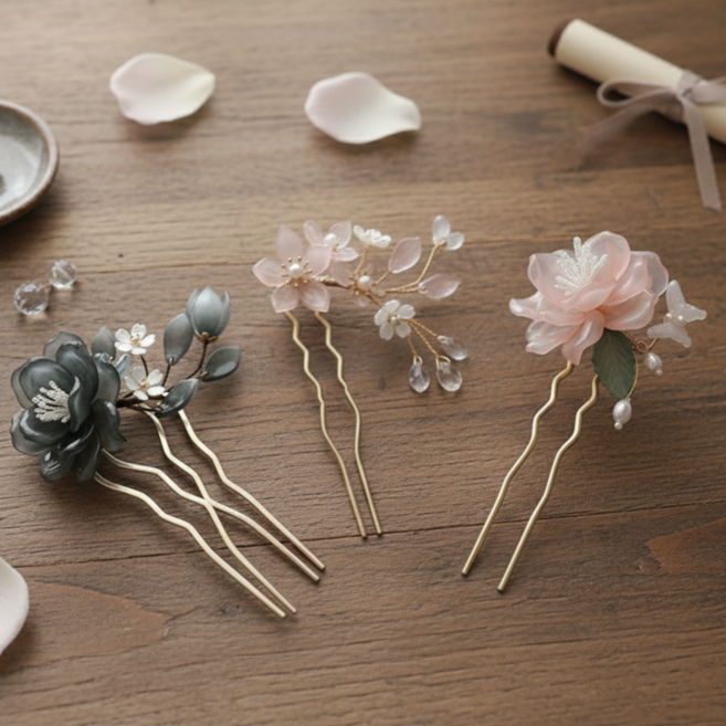 루루아 청아한 플라워 뒤꽂이 비녀 장식