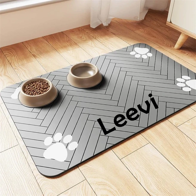 쿠쿠스토어 반려동물 이름이 새겨진 맞춤형 강아지 고양이 식기 매트 미끄럼 방지 바닥 및 물 규조토, 08 Lt Grey 2, 01 30x50cm, 08 Lt Grey 2