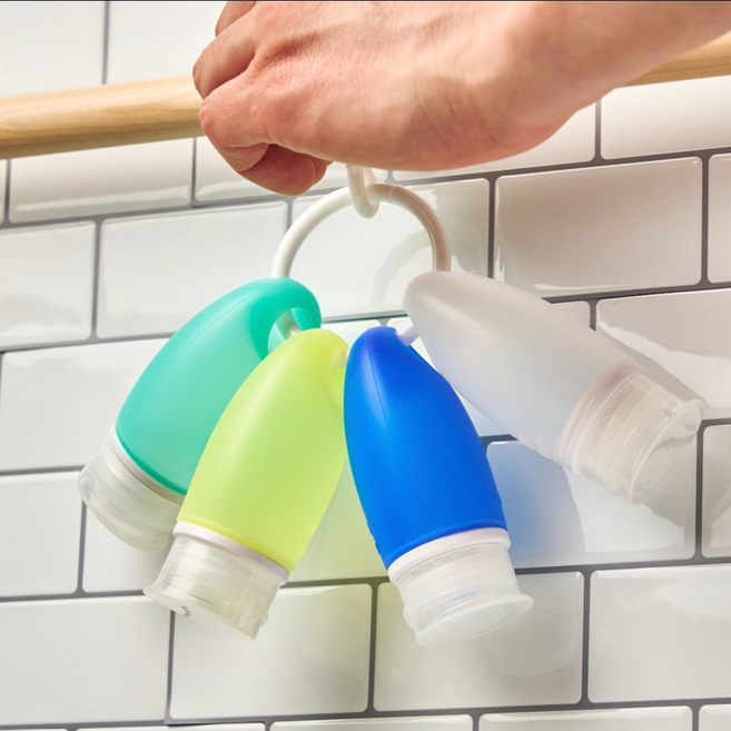 도이코 이지보틀미니 60ml 고리형 실리콘 여행용 공병 세트 샴푸 소분통, 4개, 컬러