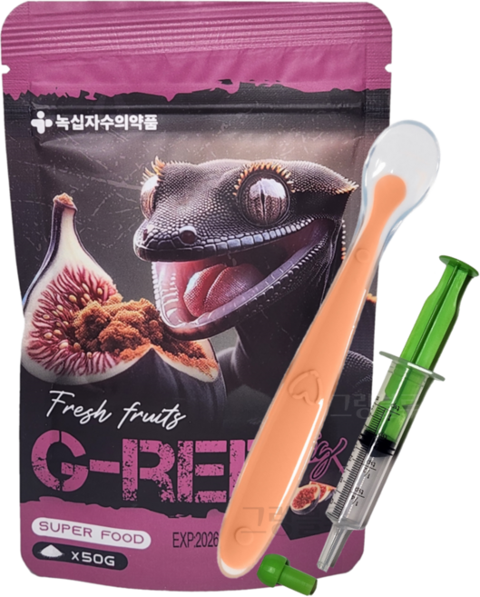 크레스티드게코 지렙 슈퍼푸드 무화과 50g 녹십자 사료 핸드피딩용 주사기 스푼 색상랜덤