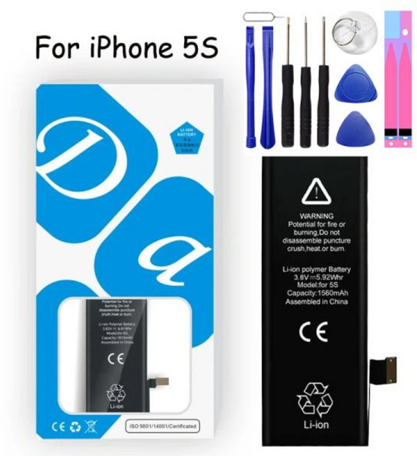 XDOU 배터리 아이폰 5S 5GS 용 아이폰 5S 아이폰 5GS 용 1560mAh 휴대폰 액세서리 무료 수리 도구 키트 스티커 교체 배터리, 1개