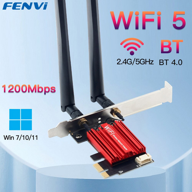 FENVI WIFI 5 PCI E 무선 어댑터 AC 200 네트워크 카드 듀얼 밴드 2.4G 5GHZ 802. 블루투스 4.0 데스크톱 WINDOWS 7, WIFI 5 AC1200