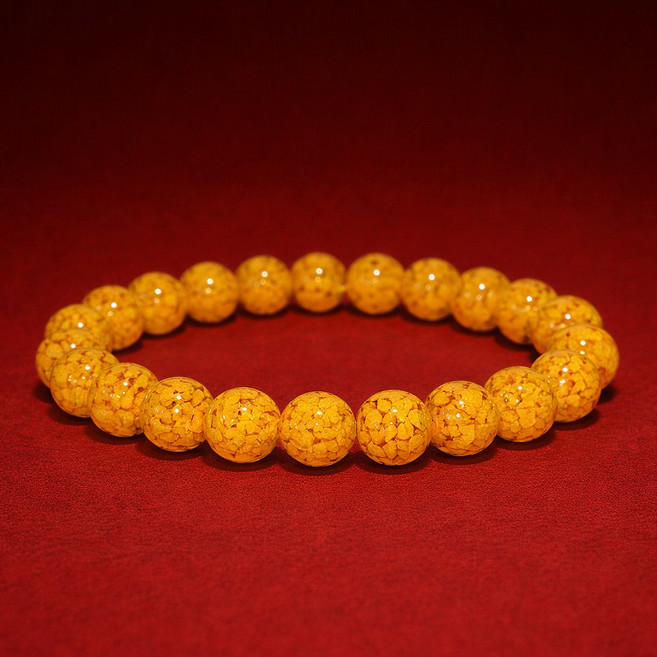 힐링젬 천연 웅황주사 팔찌 재물운 금전운 액운차단 황금빛 고급 원석팔찌 10mm