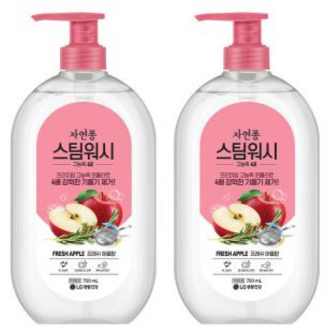 자연퐁 스팀워시 4X 주방세제 애플향 750ml 2개 .
