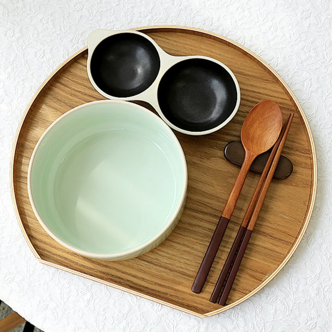 나무 반달트레이 원목 우드 혼밥 카페 반달 트레이 1인 쟁반, 에쉬우드 네추럴, 1개