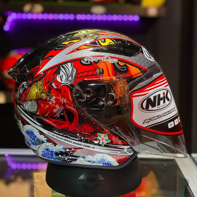 NHK R1 사무라이#2 글로시 도프트 오픈페이스 스페셜 크롬 그래픽 오토바이 헬멧, L, NHK R1 사무라이#2글로시