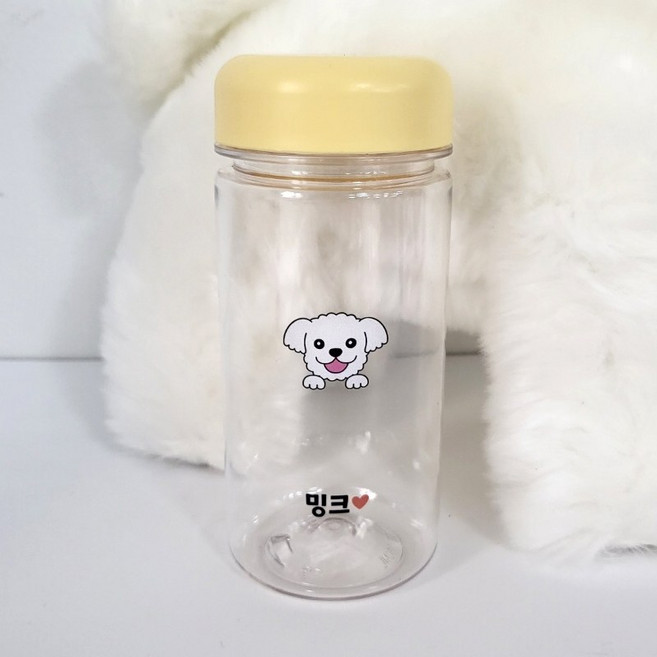 강아지 얼굴 이름 간식통 투명 밀폐 애견 간식 케이스, 350ml옐로우, 1개