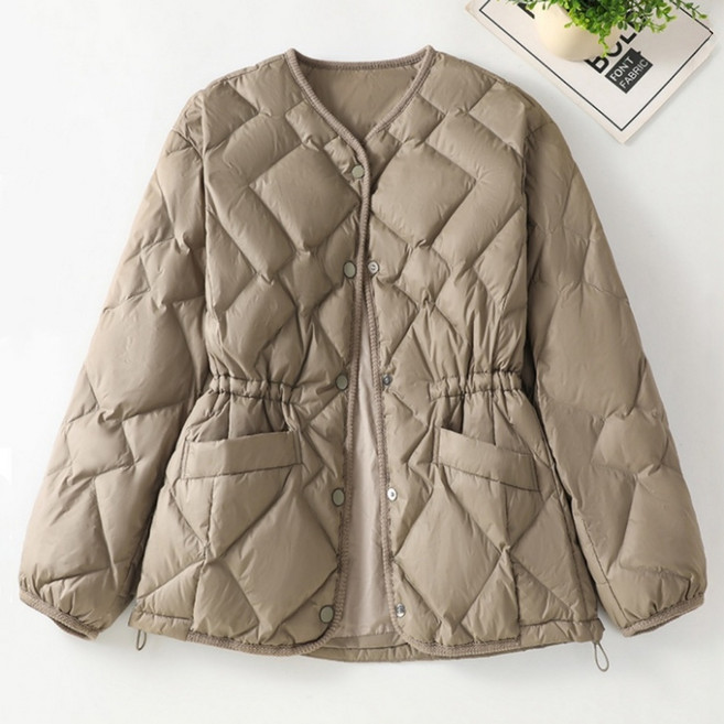 POMTOR 여성 겨울 베이직 루즈핏 경량패딩 브이넥 퀼팅 점퍼 숏패딩 패딩 코트