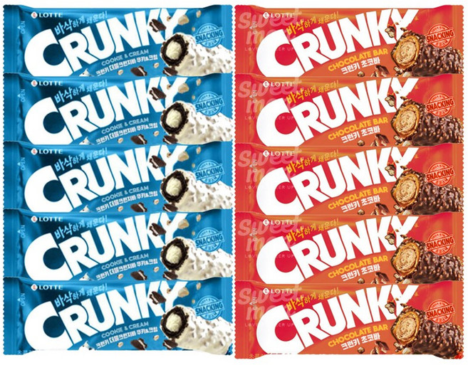 롯데 크런키 초코바 30g+쿠키앤크림 33g 5개씩 (총 10개), 63g, 1세트