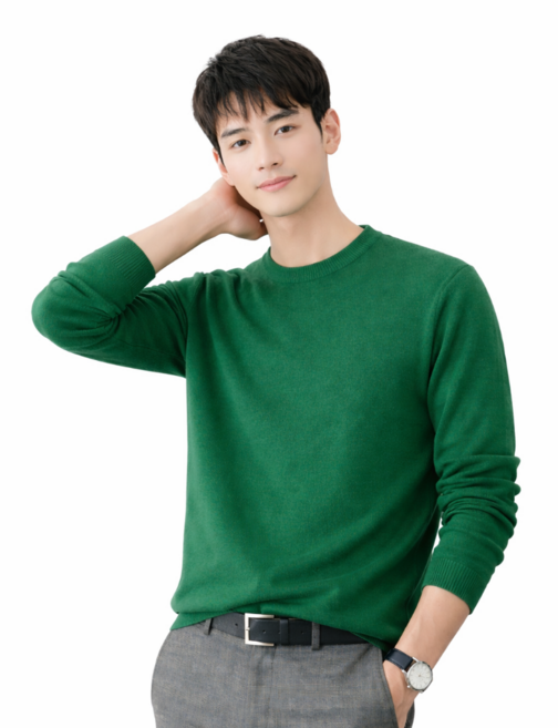 YEON HOME 남성 라운드 니트 베이직 긴팔티 데일리룩