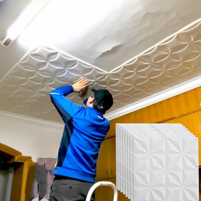 화장실천정도배지 천장 시트지 욕실 거실 침실 벽지 방수 인테리어 스티커, 02.별빛 흰색(10개) 4.9㎡ 두께5mm