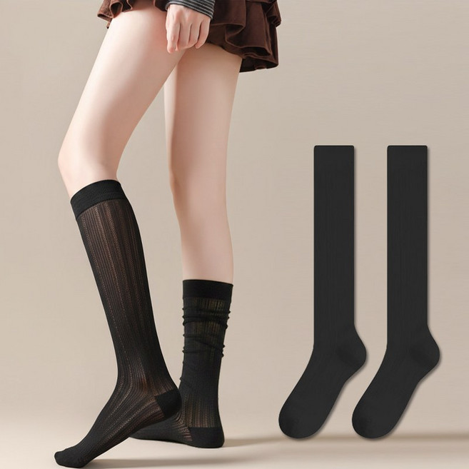 패션파트너 (2P / 3color) 여성용 시스루 펀칭 골지 니삭스 발레코어 키치 양말 225~250mm