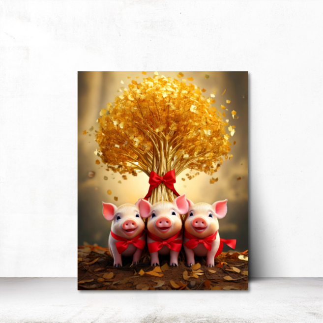 마지아갤러리 돈들어오는그림 복들어오는그림 돼지그림 복돼지그림 황금나무그림 해바라기액자 5종 황금돼지시리즈모음전, 3.세마리황금돼지