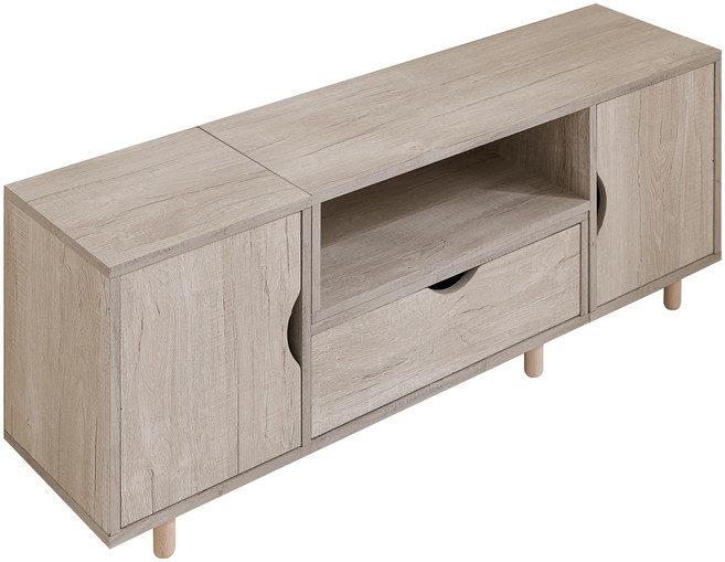 伸縮電視櫃 客廳收納櫃 雙邊門櫃 抽屜收納, 白橡木