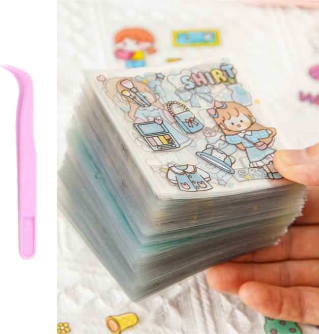 핀셋증정] 대용량 다꾸 용품 다용도 DIY PE 스티커 세트 - 무중복 DIY PE 데코스티커 방수스티커 포카 다이어리, 1세트, 6X6 100장