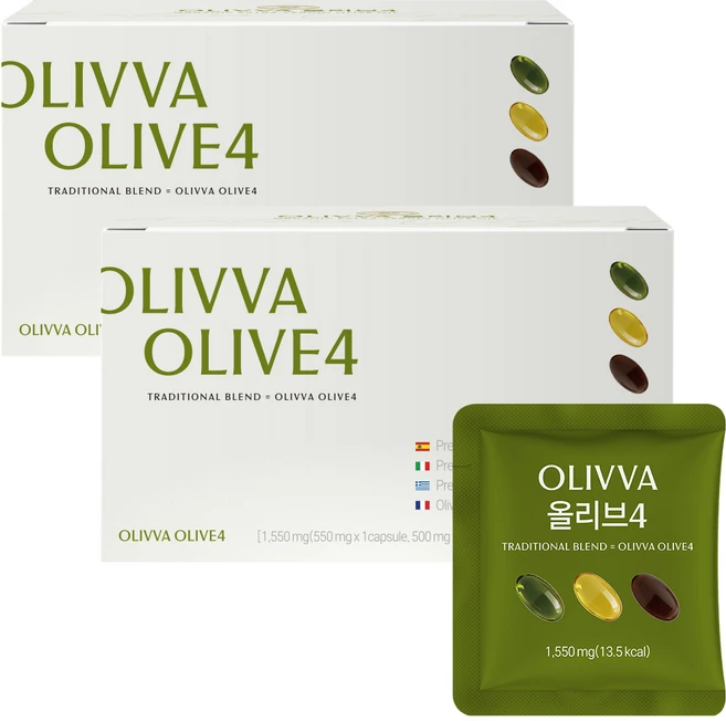 [지중해 4개국]올리바 올리브4 냉압착 엑스트라버진 올리브 오일 100% 72캡슐 선물세트, 2박스, 24회분 - 쿠팡