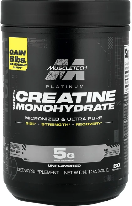 머슬테크 MuscleTech 플래티넘 100% 크레아틴 일수화물 무맛 400g14.11oz141422원산지:기타, 1개, 400g - 쿠팡