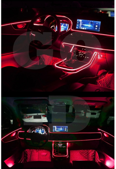 차량용 엠비언트 라이트 광섬유 무드등 신형 EL와이어 앰비언트 LED실내등 무소음, 레드2M세트, 1개
