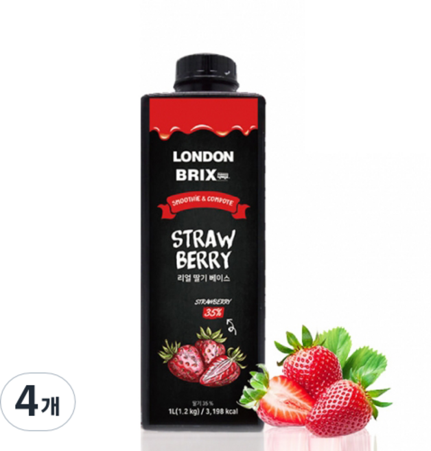 런던브릭스 블랙라벨 리얼 딸기 베이스 농축액, 1L, 4개