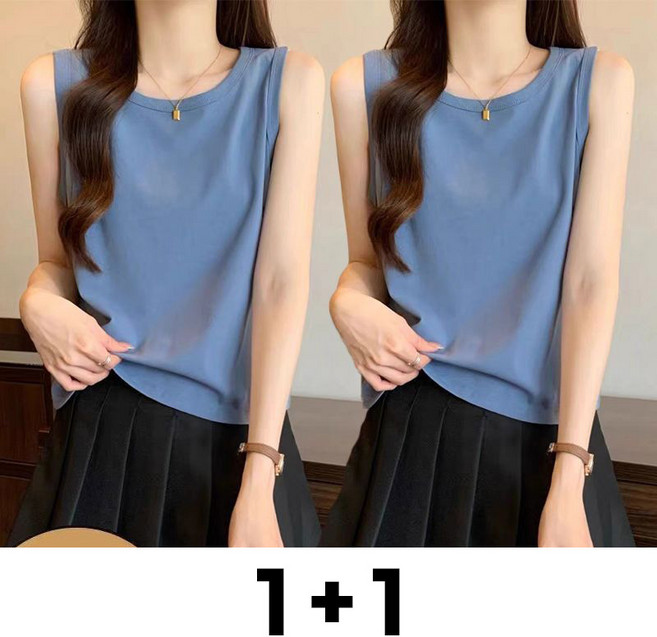 메인워크 1+1 여성 빅사이즈 민소매 나시티셔츠 봄가을 간절기 스판 와이드 끈나시 아우터 이너 솔리드 민소매 상의 2매입
