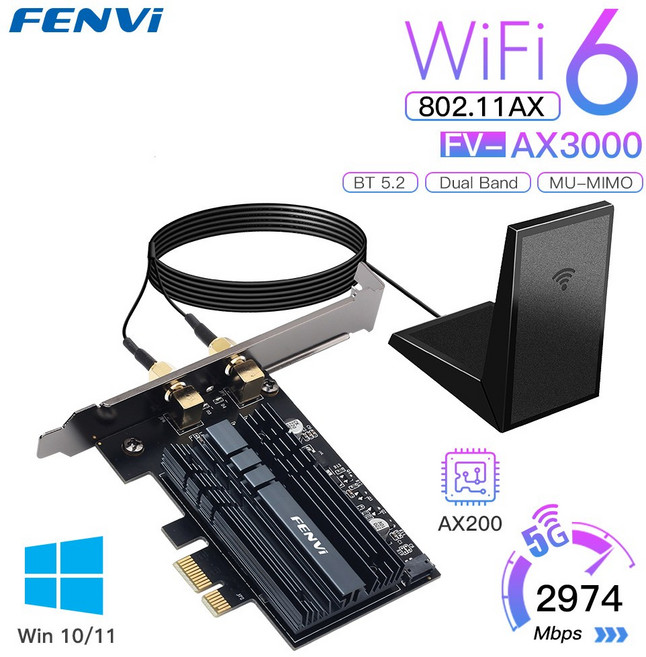 INTEL AX2 0 PCIE 무선 WIFI 어댑터 용 FENVI 5374MBPS 6E BLUETOOTH 5.3 AX200 6 카드 PC 2.4G 5G 6GHZ 802. AX, CN_FV-AX3000T(AX200), FV-AX3000T(AX200), 1개