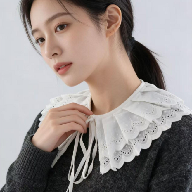 레이스 페이크카라 여성 레이어드 넥케이프