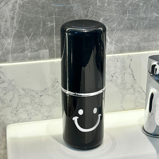 홈바내쓰 스마일 휴대용 양치 치솔 치약 여행용 칫솔 칫솔통 케이스, 블랙, 1개