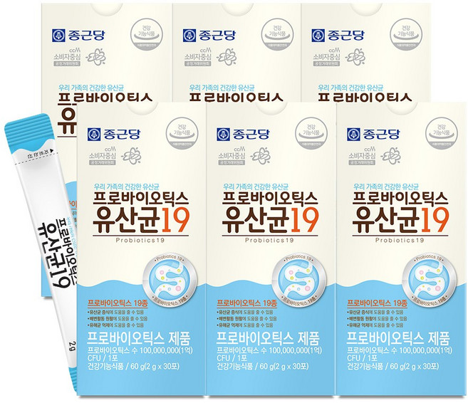 종근당 프로바이오틱스 유산균19 30포, 30정, 60g, 6개