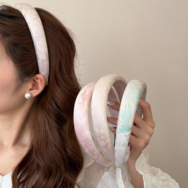 ZMBIRD 여성 새틴 프린트 와이드 스폰지 헤어밴드 4종세트 H4316