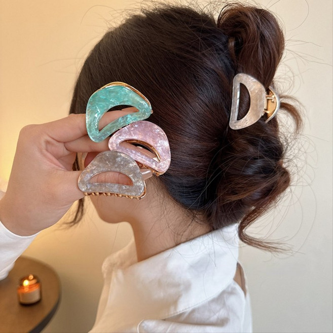 라키샵 프랑스 마블 자개 미니 반달 헤어 집게핀 반묶음 올림머리 반머리 프렌치 집게삔