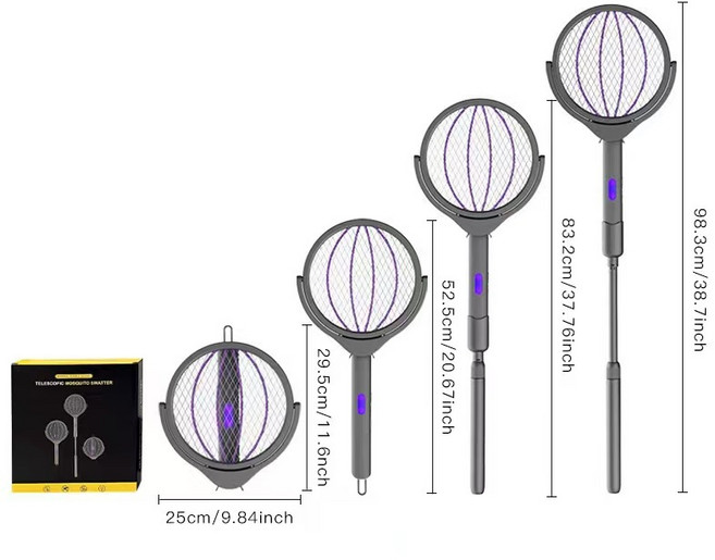 可折疊伸縮電蚊拍 USB充電式滅蚊器, 新款伸縮加長電蚊拍滅蚊燈二合一