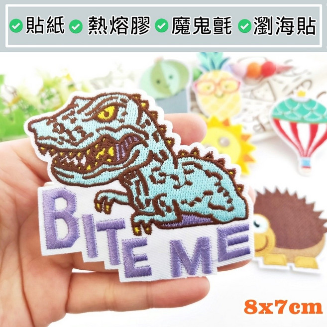 皮卡布 恐龍 熨燙布貼 刺繡徽章, 1個, 瀏海貼