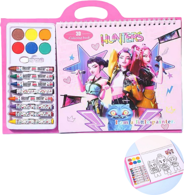 픽클리 케이팝 데몬 헌터스 림 그리기 색칠북 컬러링북 컬러드로잉북 스케치북 색연필 세트 안전 미술, 1개, 핑크