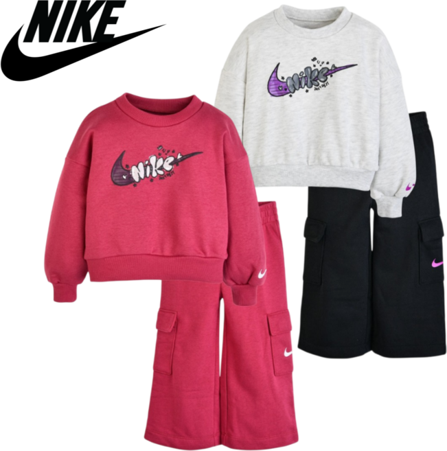 매장발송 나이키 키즈 여아 맨투맨 팬츠 세트 아웃도어 신학기 새학기 등하원룩 문센 놀이터 체험학습 여행 나들이 일상 산책 카고바지 데일리룩