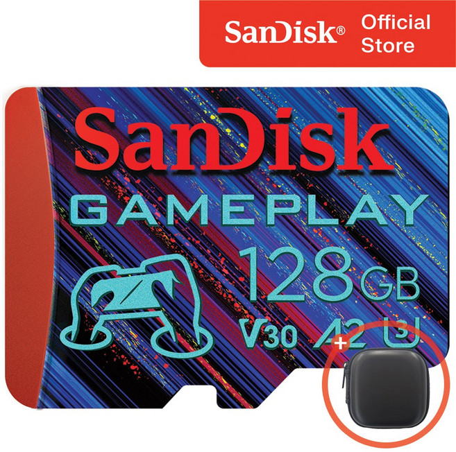 샌디스크 GamePlay 마이크로 SD 카드 닌텐도 스위치 스팀덱 전용 메모리 + 보관 케이스 패키지, 128GB, 1개