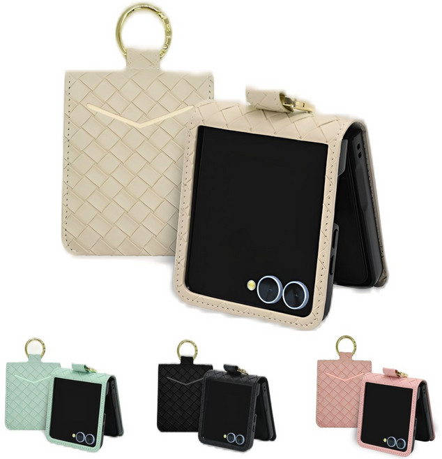 갤럭시 Z플립7 플립7 케이스 힌지보호 핑거링 위빙패턴 가죽 카드수납 케이스