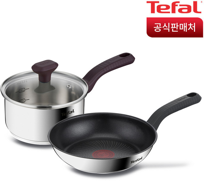 테팔 쿡 인덕션 프라이팬 냄비 2종 세트, 혼합색상, 프라이팬 20cm + 편수냄비 16cm, 1개