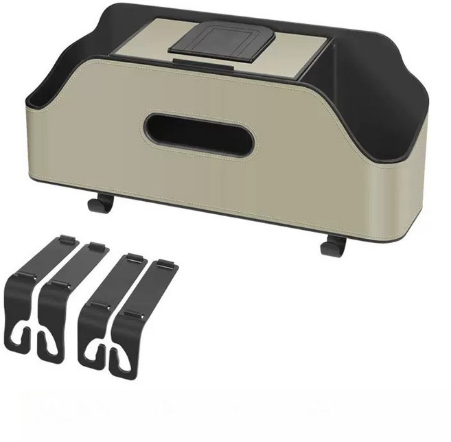 베베어스 차량용 헤드레스트 컵홀더 수납함 뒷좌석 다용도 핸드폰 거치대 티슈함, 베이지, 1개