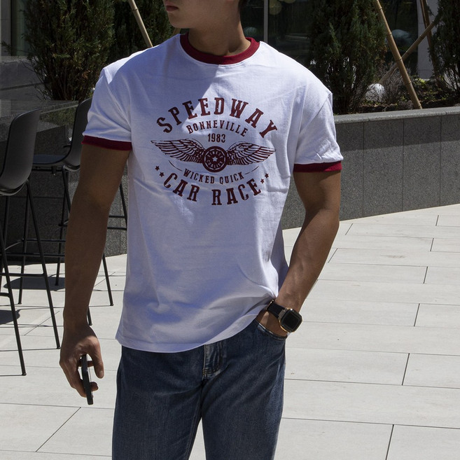 에스티오 머슬핏 스피드웨이 링거 반팔티셔츠 짐웨어