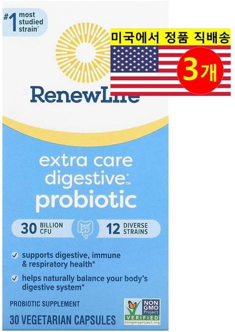 Renew Life 리뉴 라이프 프로바이오틱 Probiotic Extra Care 300억 CFU, 3개, 30정 - 쿠팡