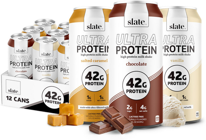 Slate Milk - Ultra Protein Shake - Sweet & Salty Pack - Chocolate Vanilla Salted Caramel - 42g, 1개, N/A