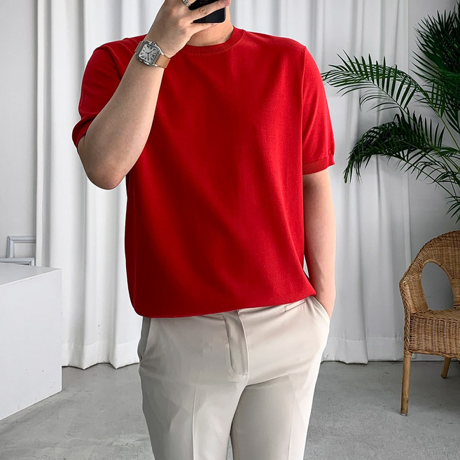 룩플레인 여름 라운드 쿨 비스코스 반팔 니트 티셔츠 10color