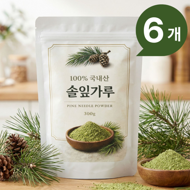 국산 솔잎 가루 분말 100% 솔잎차 소나무 잎차 송엽차, 6개, 300g