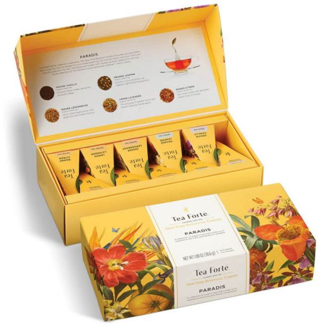 Tea Forte 티 포르테 테이스팅 모듬 프리미엄 쁘띠 프레젠테이션 박스 샘플러 선물 세트 10캔 각 품종 개별 포장된 수제 피라미드 인퓨저 백 1개씩 미국 티백, 파라다이스