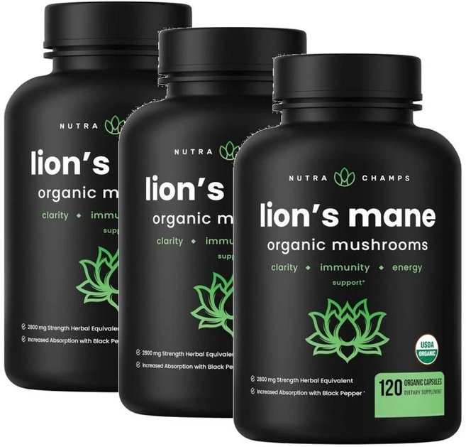 뉴트라챔스 라이온즈메인 노루궁뎅이 버섯 NutraChamps Lions Mane Mushroom, 3개, 120정 - 쿠팡