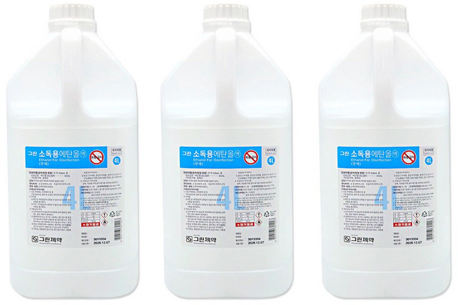 그린제약 에탄올4L 알콜83% 공간소독 소독용에탄올 "세븐메디컬" 출고 방역소독액, 3개