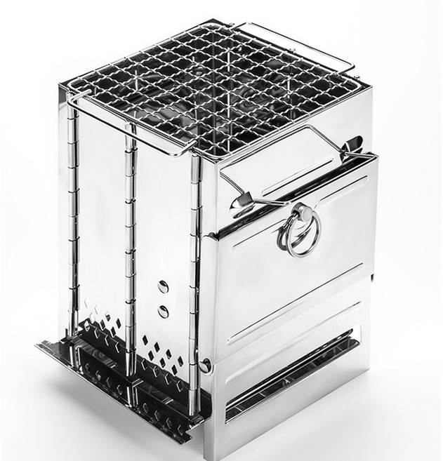 卡片式焚火爐 露營炊具 不鏽鋼烤爐 木柴爐 焚火台, 1個, 大型20x20x27cm