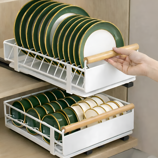 더주부랩 슬라이딩 접시 그릇 수납 정리대, 1개, 화이트