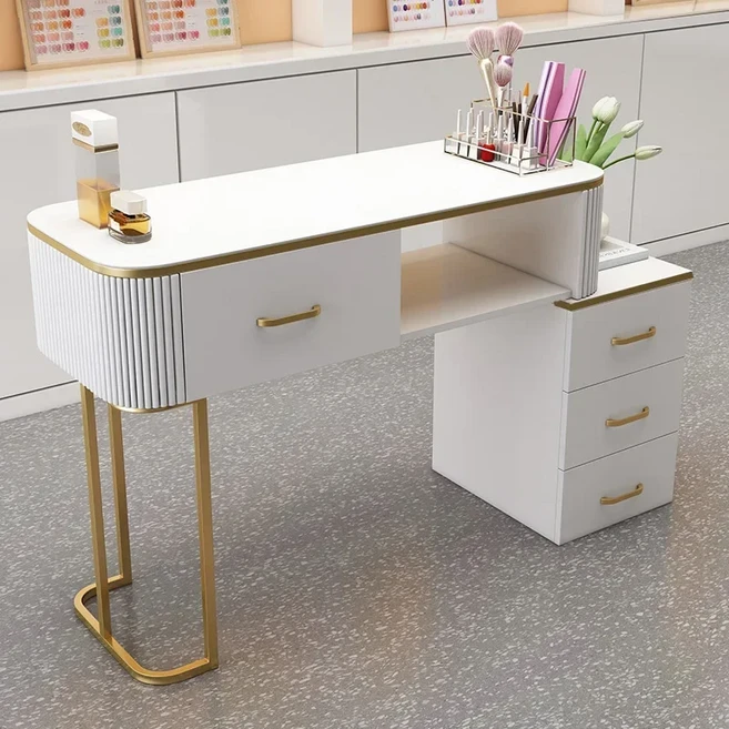 크림 스타일 심플 모던 네일 테이블 일본식 다기능 유리 수납 전문 살롱 가구 메사 우냐스 FYMT, 23 100X40X76CM