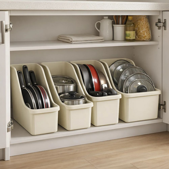 펄픽스 말끔한 주방 정돈 슬라이딩 후라이팬 정리대, 2개, 아이보리